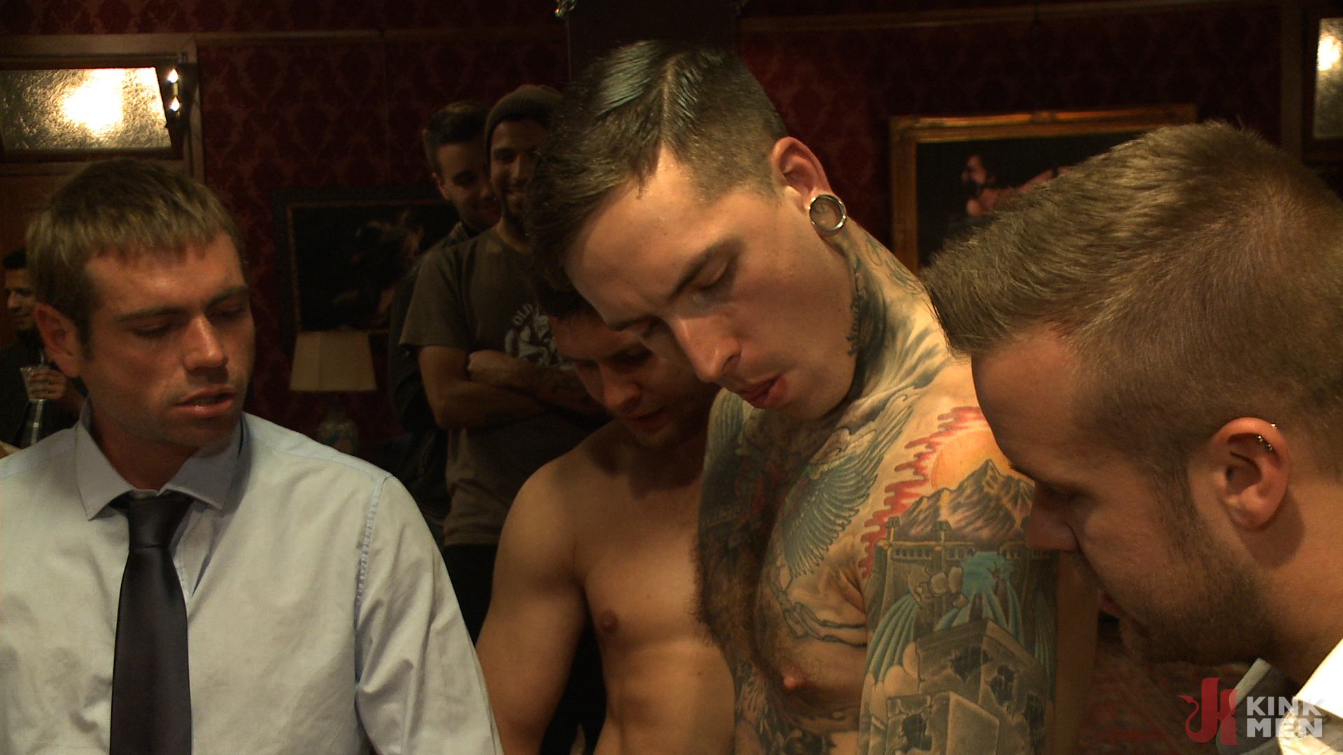 Photo number 8 from Horny Party Goers Gangbang And Fist A Bound Stud's Ass shot for KinkMen Classics on Kink.com. Featuring Brandon Moore, Joey Rico, Hayden Richards and Jessie Colter in hardcore BDSM & Fetish porn.