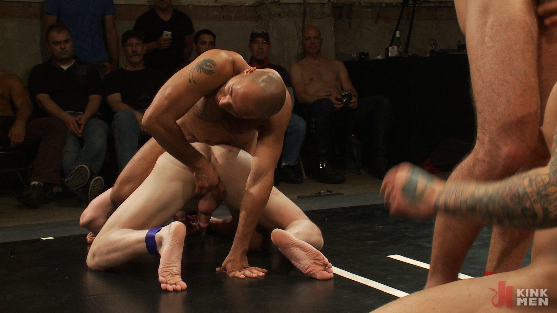 Photo number 13 from Intense Live Tag-Team Match! shot for Naked Kombat on Kink.com. Featuring Parker London, Brenn Wyson, Leo Forte, DJ and Blake Daniels in hardcore BDSM & Fetish porn.