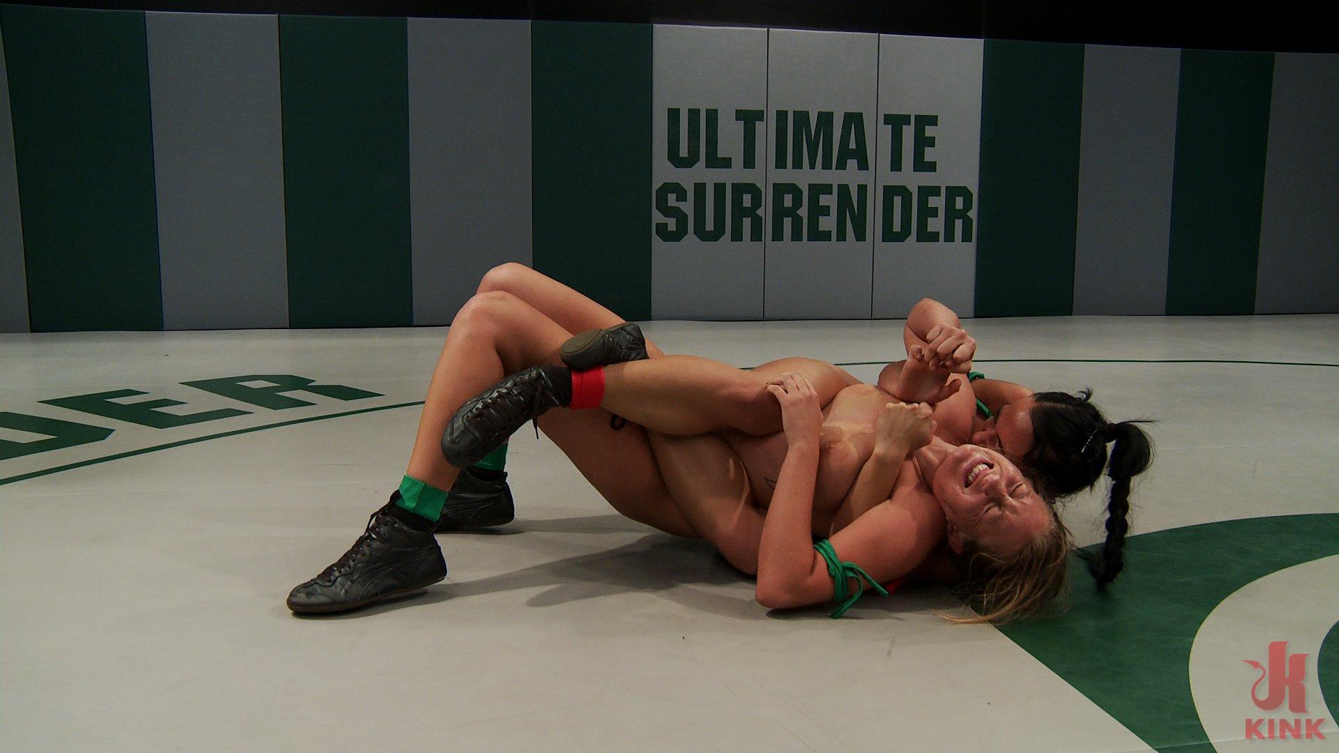 Photo number 5 from Blond athletic rookie vs Sexy Hawaiian veteran in a non-scripted wresting match. Brutal action. shot for Ultimate Surrender on Kink.com. Featuring Lizzy London and Mahina Zaltana in hardcore BDSM & Fetish porn.