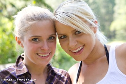 Photo number 14 from Captured in the Woods: A Featured Presentation: Two Beautiful Blondes Brutally Fucked in the Wild shot for Sex And Submission on Kink.com. Featuring James Deen, Penny Pax and Anikka Albrite in hardcore BDSM & Fetish porn.