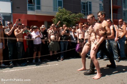 Photo number 4 from Cody Allen - Naked, Tied up, Zippered, Humiliated in Public shot for Bound in Public on Kink.com. Featuring Cody Allen, Sebastian Keys and Master Avery in hardcore BDSM & Fetish porn.