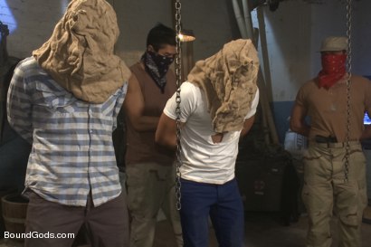 Photo number 1 from Hikers or Spies - The audience hands out the verdict shot for Bound Gods on Kink.com. Featuring Morgan Black, Leo Forte, Van Darkholme, Sebastian Keys, John Jammen and Scratch in hardcore BDSM & Fetish porn.