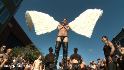 Photo number 6 from Folsom Street Whore tormented in front of thousands of people shot for Bound in Public on Kink.com. Featuring Connor Maguire, Cameron Kincade and Jessie Colter in hardcore BDSM & Fetish porn.