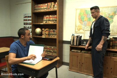 Photo number 0 from Creepy handyman choke fucks an unwilling student in bondage shot for Bound Gods on Kink.com. Featuring Rico Romero and Trenton Ducati in hardcore BDSM & Fetish porn.