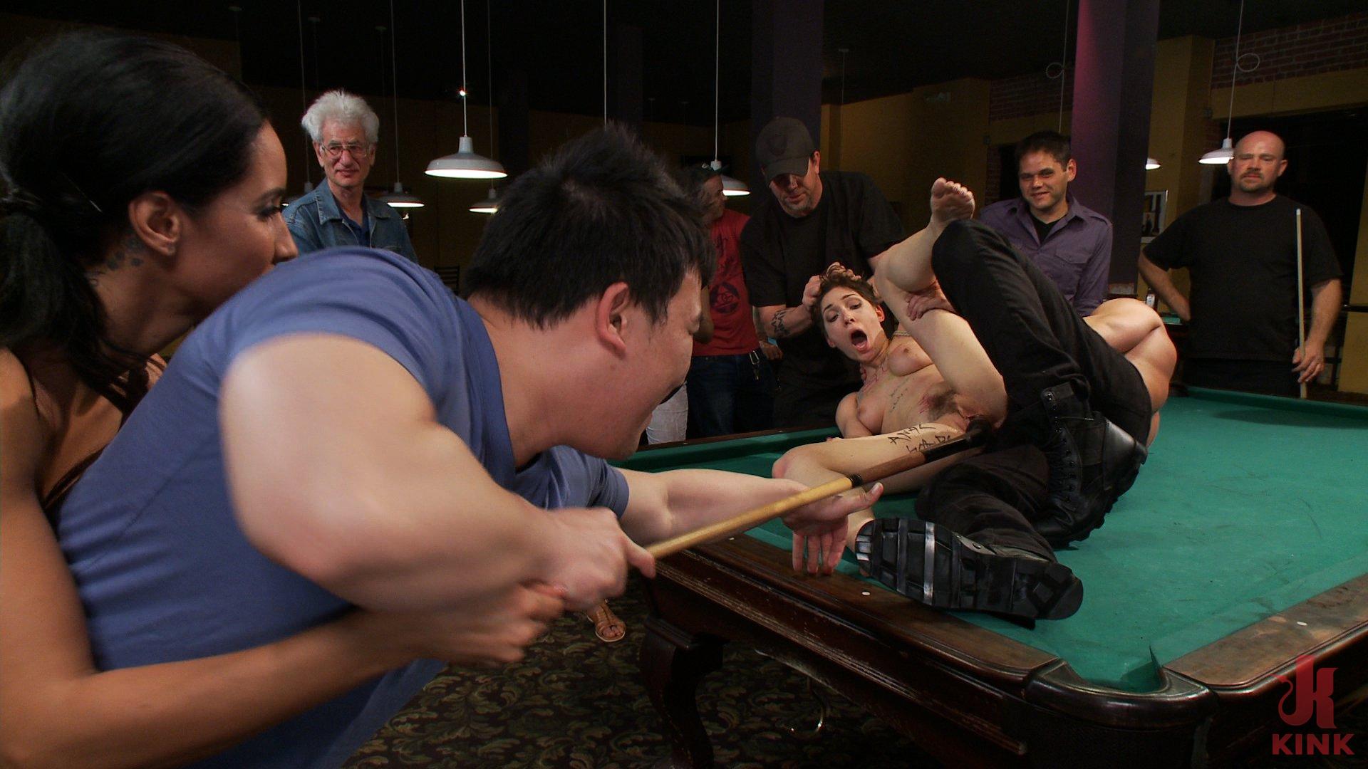 Photo number 10 from Lily LaBeau gets played in raunchy Pool Hall shot for Public Disgrace on Kink.com. Featuring Lily LaBeau, Bill Bailey, Isis Love and The Pope in hardcore BDSM & Fetish porn.