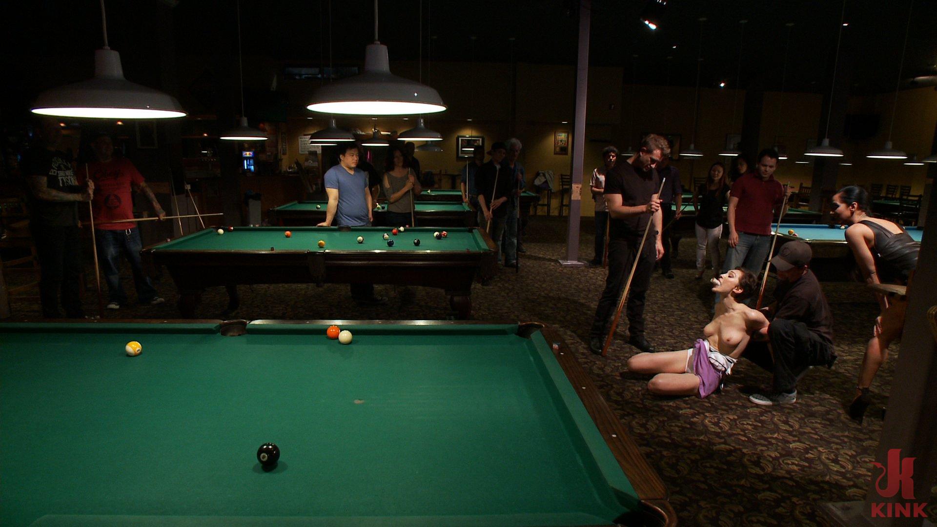 Photo number 3 from Lily LaBeau gets played in raunchy Pool Hall shot for Public Disgrace on Kink.com. Featuring Lily LaBeau, Bill Bailey, Isis Love and The Pope in hardcore BDSM & Fetish porn.