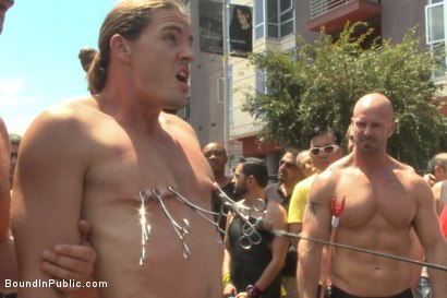 Photo number 3 from Publicly humiliated, asshole zapped, and covered in strangers' cum shot for Bound in Public on Kink.com. Featuring Mitch Vaughn, Kip Johnson and Connor Maguire in hardcore BDSM & Fetish porn.