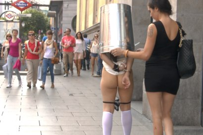 Photo number 2 from Sexy Spanish Slut Chiara fully exposed on the streets of Madrid shot for Public Disgrace on Kink.com. Featuring Chiara Diletto, Princess Donna Dolore and Steve Holmes in hardcore BDSM & Fetish porn.