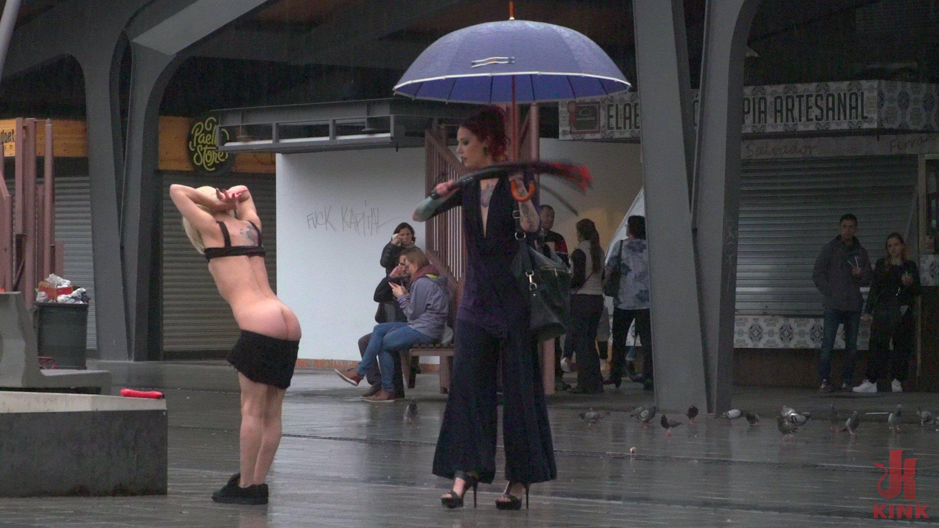 Photo number 10 from Eager Bitch Spanked And Flogged In The Rain! - Part 1 shot for Public Disgrace on Kink.com. Featuring Steve Holmes, Juan Lucho, Nora Barcelona and Silvia Rubi in hardcore BDSM & Fetish porn.