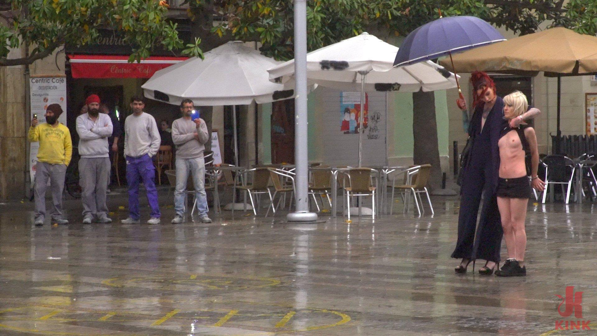 Photo number 2 from Eager Bitch Spanked And Flogged In The Rain! - Part 1 shot for Public Disgrace on Kink.com. Featuring Steve Holmes, Juan Lucho, Nora Barcelona and Silvia Rubi in hardcore BDSM & Fetish porn.