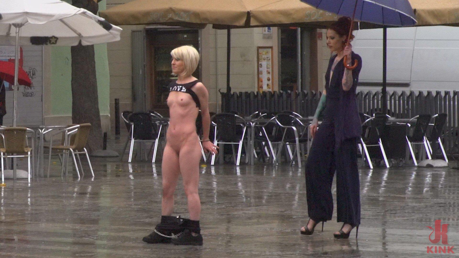 Photo number 3 from Eager Bitch Spanked And Flogged In The Rain! - Part 1 shot for Public Disgrace on Kink.com. Featuring Steve Holmes, Juan Lucho, Nora Barcelona and Silvia Rubi in hardcore BDSM & Fetish porn.