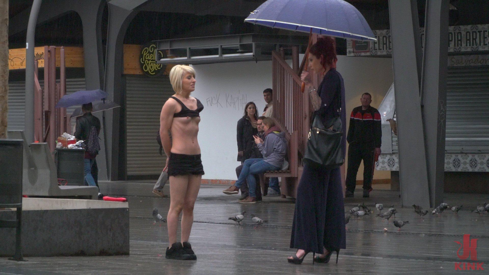 Photo number 9 from Eager Bitch Spanked And Flogged In The Rain! - Part 1 shot for Public Disgrace on Kink.com. Featuring Steve Holmes, Juan Lucho, Nora Barcelona and Silvia Rubi in hardcore BDSM & Fetish porn.