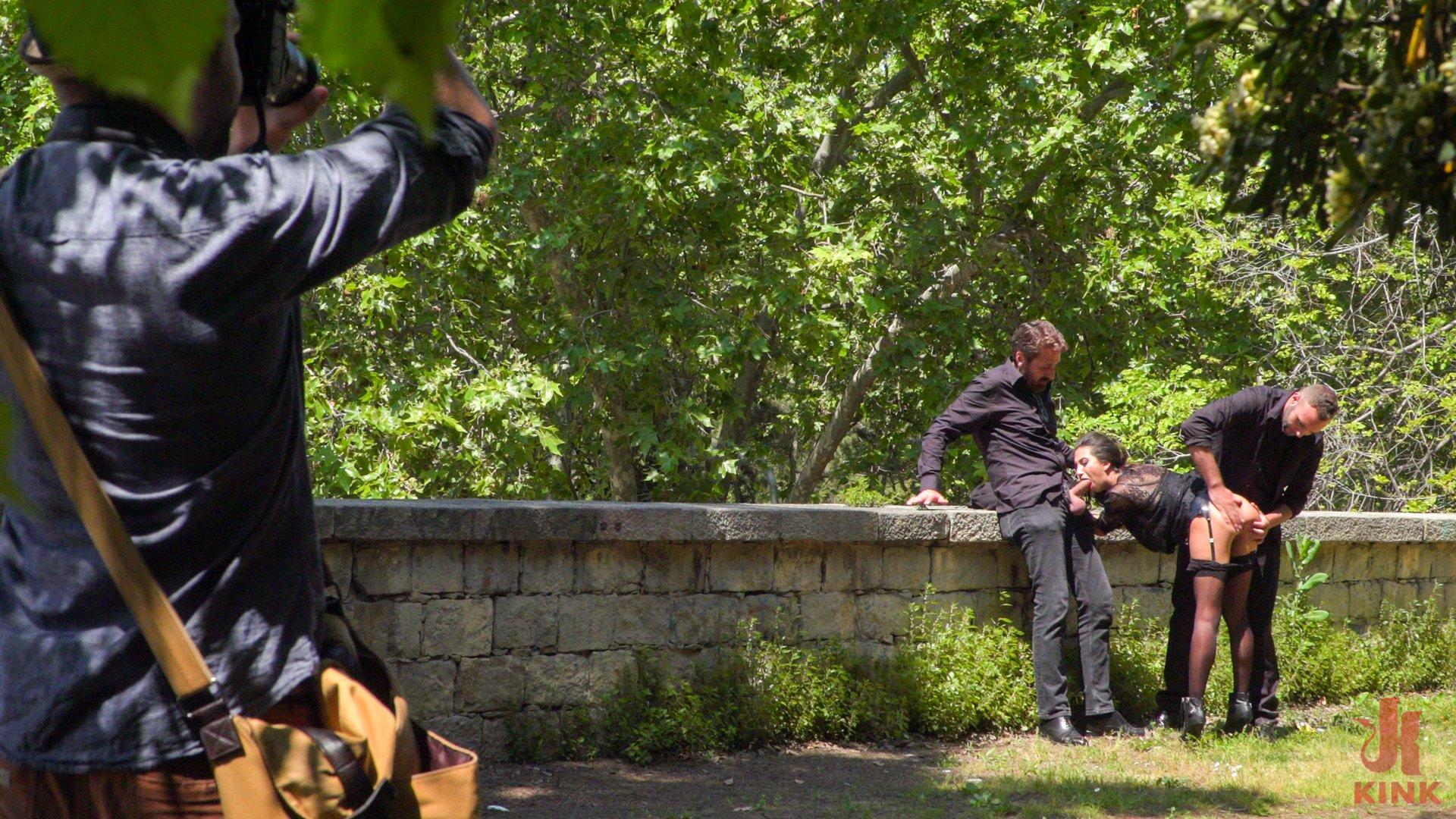 Photo number 1 from Spanish Slut Frida Sante Fucked Outdoors shot for Public Disgrace on Kink.com. Featuring Steve Holmes, Pablo Ferrari, Melody Petite and Frida Sante in hardcore BDSM & Fetish porn.