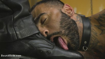 Photo number 3 from Rikk York Loves to Lick Leather while being Chained and Flogged shot for Bound Gods on Kink.com. Featuring Rikk York and Trenton Ducati in hardcore BDSM & Fetish porn.