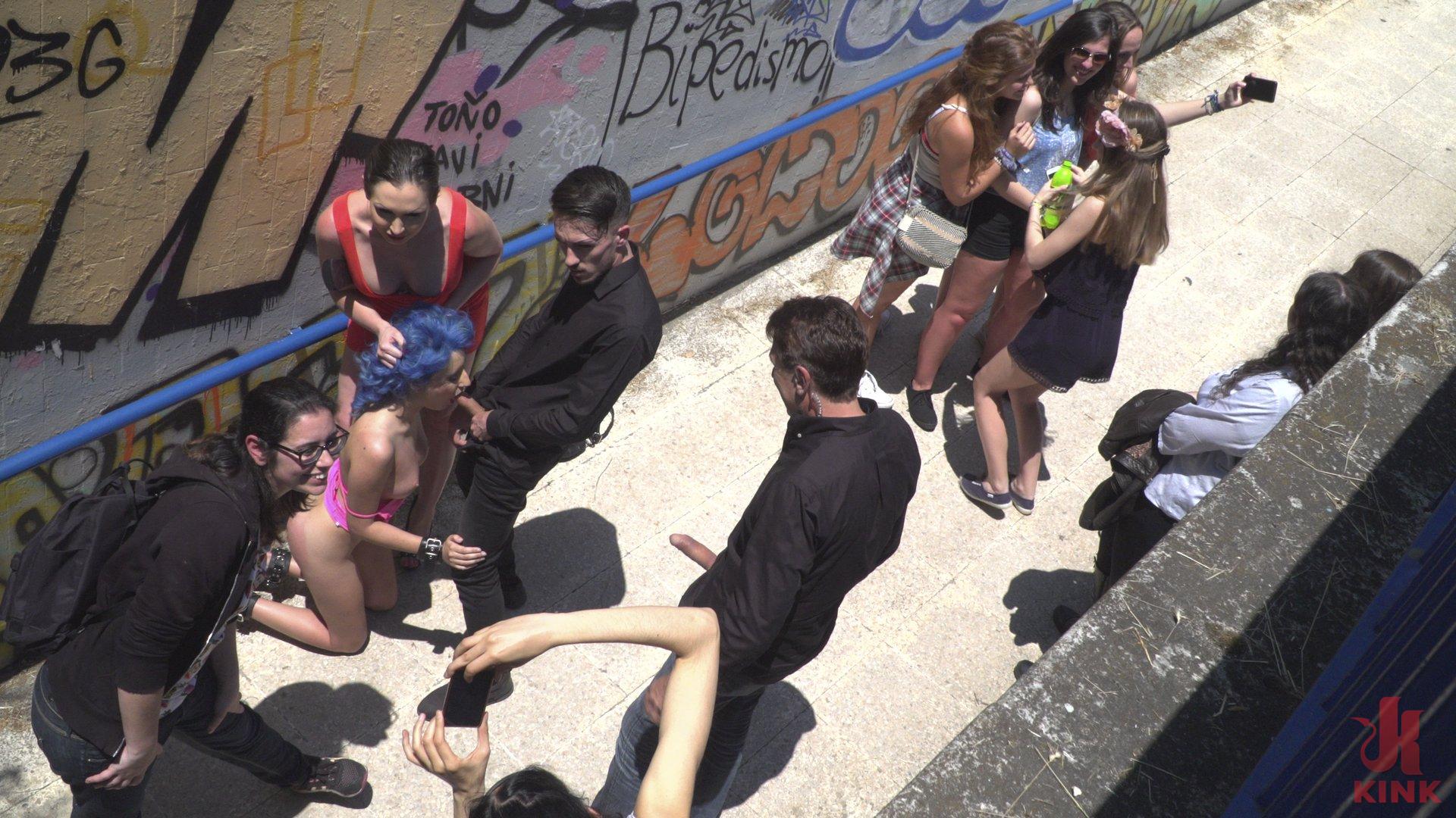 Photo number 14 from Cute and Colorful Susy Blue is Begging to be Disgraced in Public. shot for Public Disgrace on Kink.com. Featuring Steve Holmes, Kendo Ortiz, Yasmin Scott and Susy Blue in hardcore BDSM & Fetish porn.