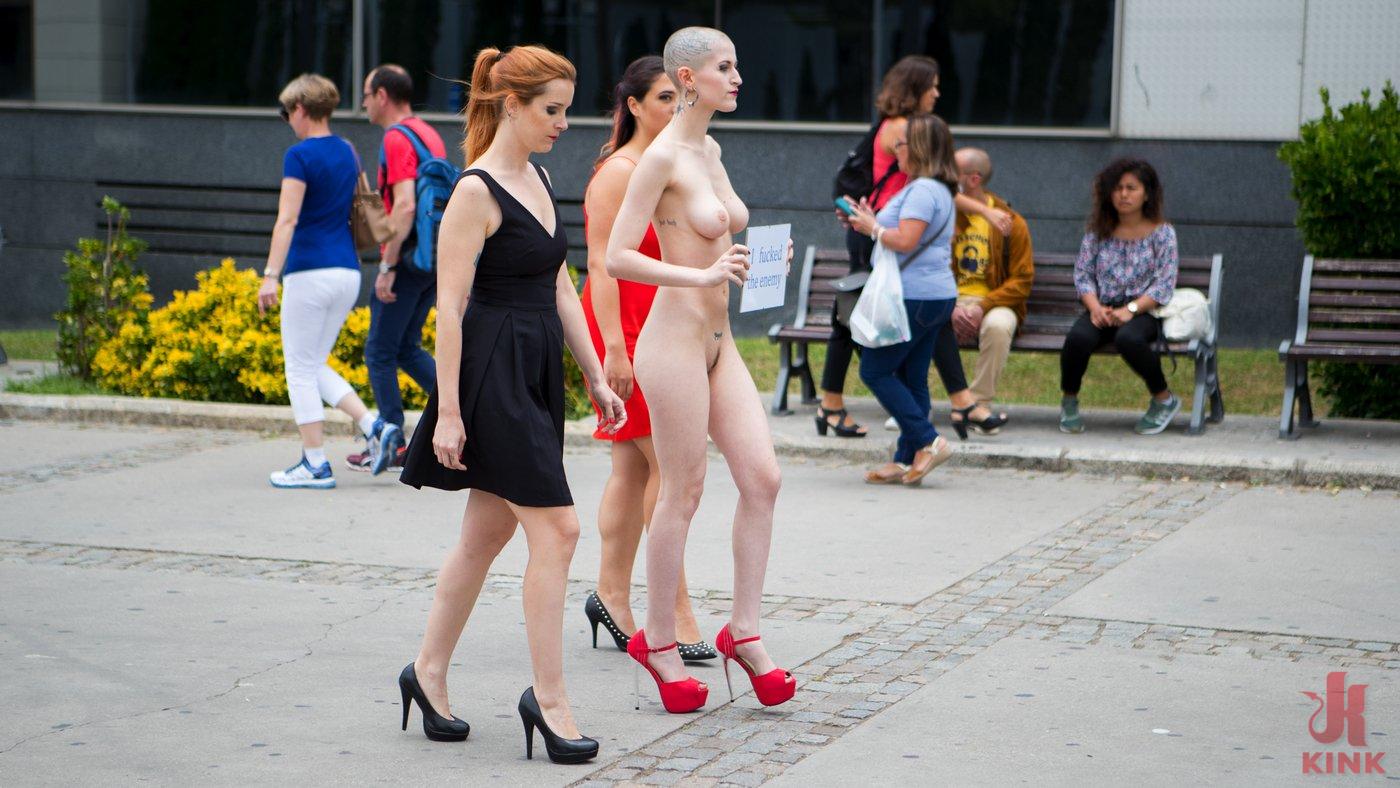 Photo number 5 from Petite Slut Nerea Falco Shaves Head and Gets Gang Fucked in Public! shot for Public Disgrace on Kink.com. Featuring Steve Holmes, Irina Vega, Max Cortes, Nerea Falco and Lady Nala in hardcore BDSM & Fetish porn.