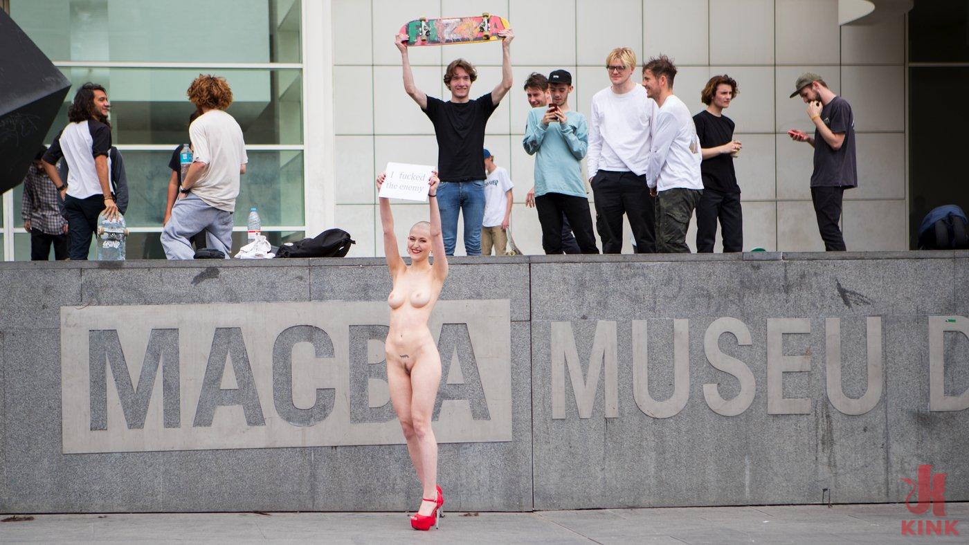 Photo number 4 from Petite Slut Nerea Falco Shaves Head and Gets Gang Fucked in Public! shot for Public Disgrace on Kink.com. Featuring Steve Holmes, Irina Vega, Max Cortes, Nerea Falco and Lady Nala in hardcore BDSM & Fetish porn.