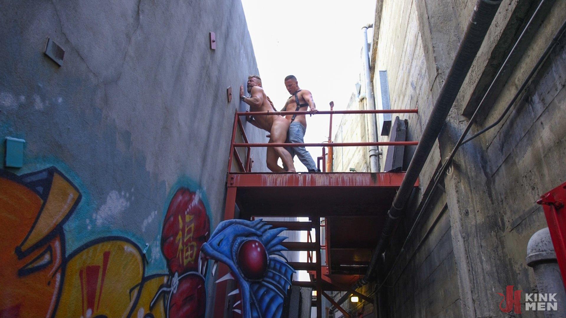 Photo number 5 from Muscle Stud is Shackled & Flogged in the Streets for SF Pride Weekend shot for Bound Gods on Kink.com. Featuring Jay Austin and Max Cameron in hardcore BDSM & Fetish porn.